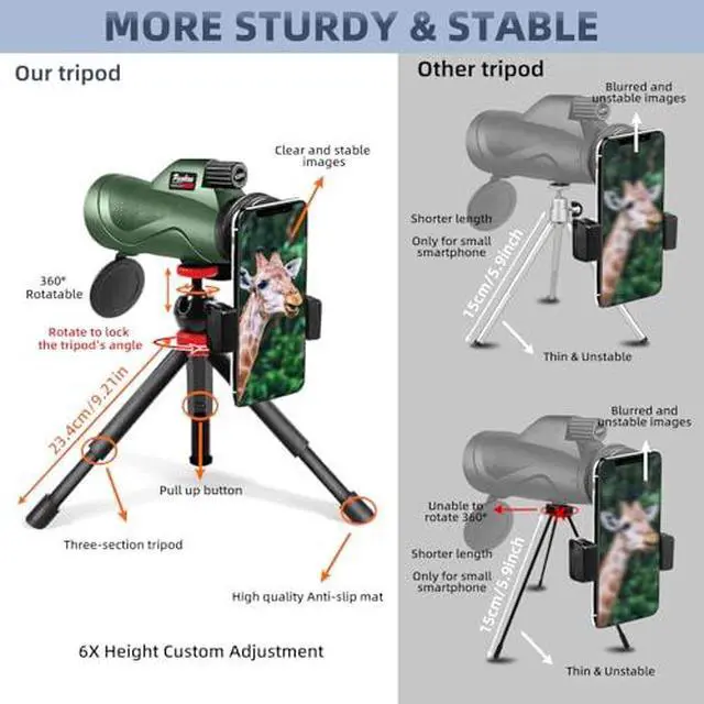 Alt view image 3 of 4 - 12x60 Powerfull Monoculars for Adults with Smartphone Adapter Tripod Plus Portable Bag, Larger Vision Monoculars for Adults with BAK4 Prism & FMC Lens, Suitable for Bird Watching Hiking