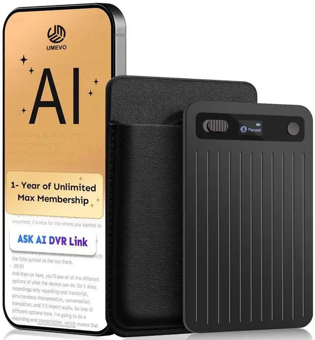 Main image of UMEVO Note Plus AI Voice Recorder: Unlimited Transcribe & Summarize, AI Note Taking Device 64GB with Case, App Control, 140 Languages for Calls, Lectures, Meetings, Interviews(Black)