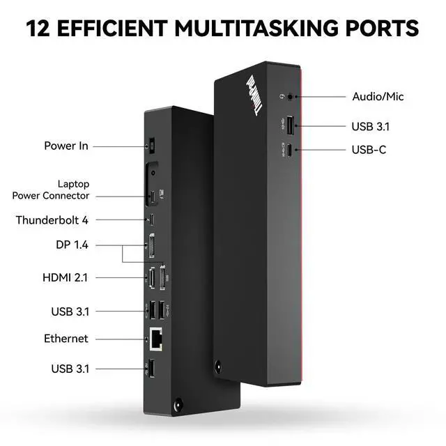 Alt view image 2 of 4 - ThinkPad 40B00135 Thunderbolt 4 Universal Docking Station for Lenovo Laptops, 4 External Displays, Power Charging UP to 100W + HDMI 4K Cable + DP Cable+ Cleaning Cloth