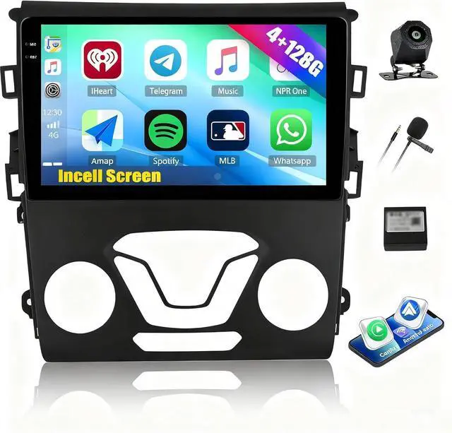 Main image of 4G+128G Car Radio Stereo for Ford Fusion 2013 2014 2015 2016 Android 15 CarPlay Android Auto 9" InCell 1280 * 720 Touch Screen Head Unit with Bluetooth GPS WiFi FM RDS Backup Camera