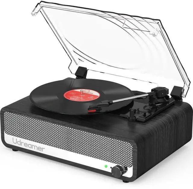 Main image of Vinyl Record Player with Built-in Speakers,3 Speed Turntable with Latest Bluetooth 5.3, AUX Input, Headphone Jack, RCA Output and Auto Stop, Mirror Vintage Wooden Black