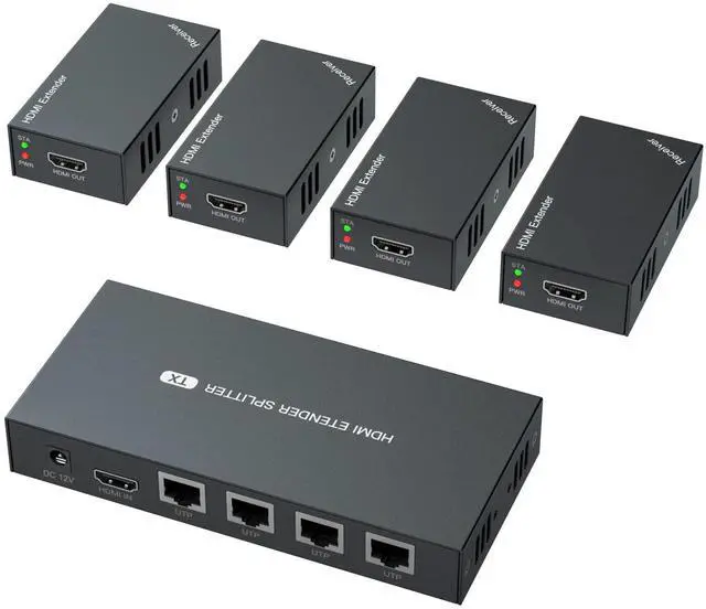 Main image of HDMI Extender Splitter 1x4 1080P@60Hz Over Cat 5E/6/7 Ethernet Cable 50m (165ft) Support EDID Copy POC Function (1 in 4 Out)