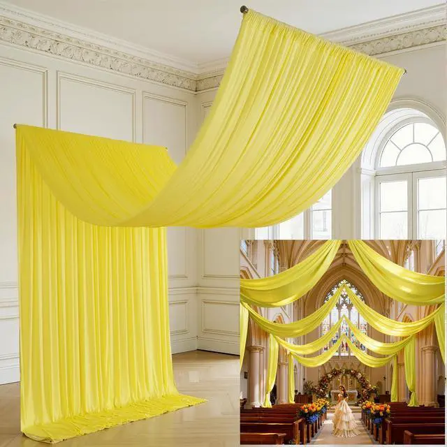 Main image of 20×20ft Light Yellow Ceiling Drapes for Weddings Parties-4 Panels 5×20ft Long Ceiling Curtain for Tent Canopy-Wrinkle Free Silk Easy to Draping&Hang Yellow Drapes for Event Church Stage Photo Bedroom