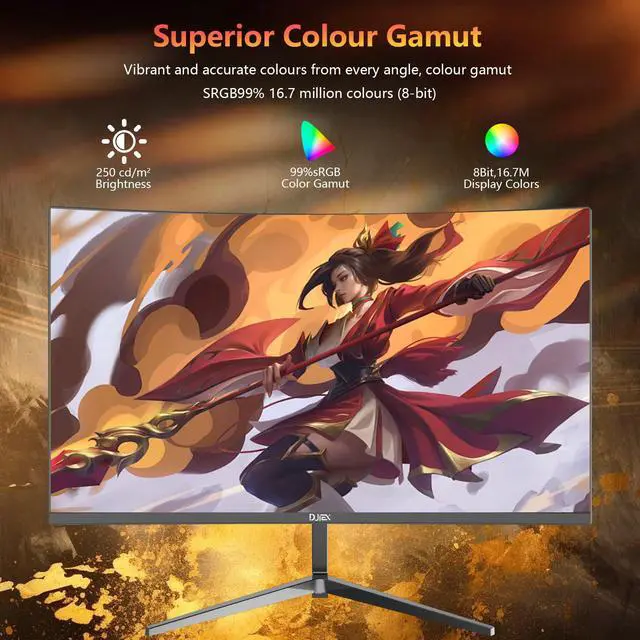 Alt view image 2 of 4 - 24 Inch Curved Gaming Monitor 180Hz Immersion, MPRT 1ms,99% sRGB HDR FHD1080P Computer Monitor FreeSync HDMI DP Ports,Frameless, HDR10, Eye Care, VESA Mount75*75mm, Ideal for Gaming, Work