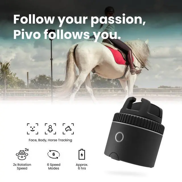 Alt view image 3 of 4 - Equestrian Pod Essential Pack, Auto Face, Body, Horse Phone Tracking Holder, Ai-Powered 360° Rotation, Remote Control for Hands-Free Video Recording with Smart Mount, Travel Case & Tripod (Black)