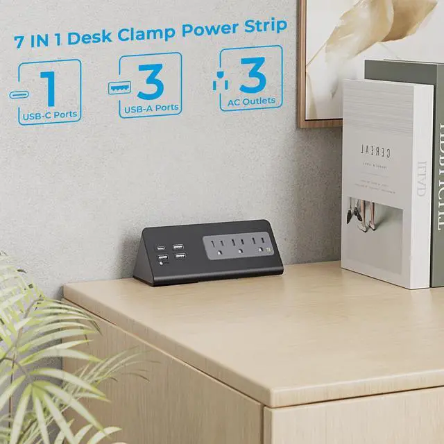 Alt view image 2 of 4 - Nightstand Charging Station, Nightstand Edge Power Strip with 3 AC Outlets, 4 Fast Charging USB Ports, Connect 6.56FT Flat Plug, Desk Surge Protector for Office Home Hotel, 2-Pack(Black/White)