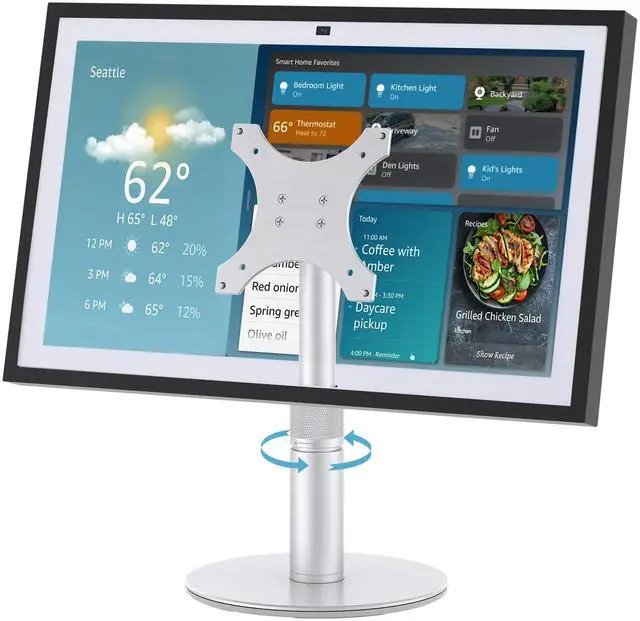 Main image of Desk Stand for Echo Show 21, Echo Show 15 (All Generations), Raises Up to 9.5" from Desk, Tilt and Swivel Mount for Alexa Echo Show 21, No Tools Required, Stable Centered Rod Design (UP-Silver)