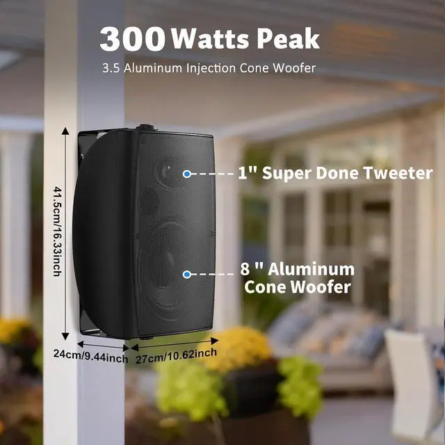 Alt view image 4 of 4 - 8-Inch 600W Outdoor Bluetooth Speakers Waterproof Wired, Wall-Mount Waterproof Speaker System Ideal for Large Spaces (Commercial Areas, Spacious Backyards, Auditorium)