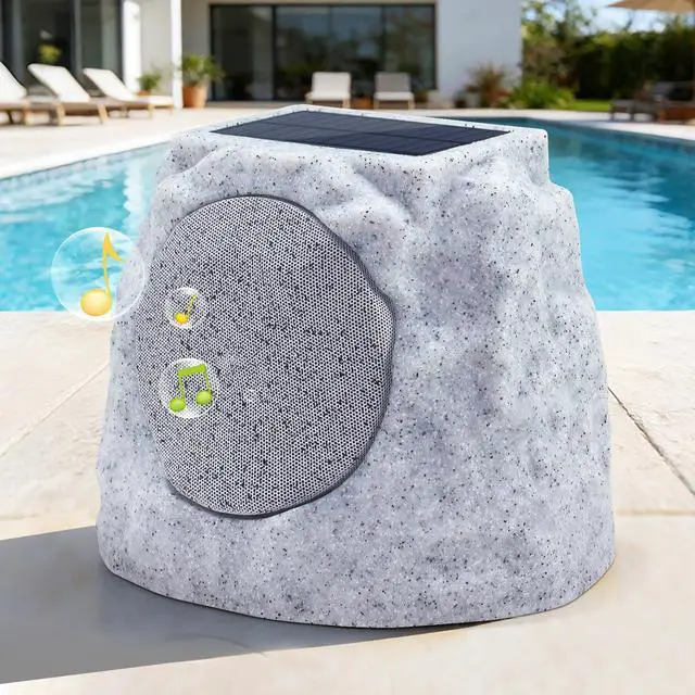 Main image of Outdoor Rock Speakers Waterproof Patio with Lights Color,Multi-Sync Up to 100 Speakers Pairing Solar Powered Rock Speaker Rechargeable for Pool Party Yard Garden Outside 1 Pack