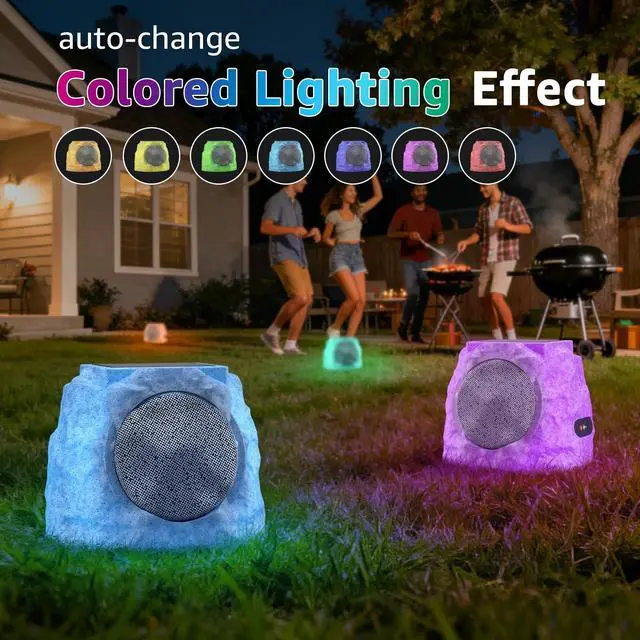 Alt view image 4 of 4 - Outdoor Rock Speakers Waterproof Patio with Lights Color,Multi-Sync Up to 100 Speakers Pairing Solar Powered Rock Speaker Rechargeable for Pool Party Yard Garden Outside 1 Pack