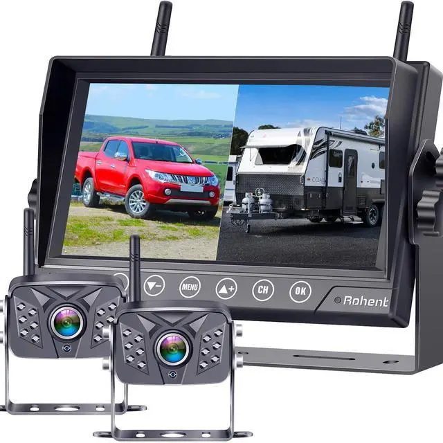 Main image of RV Backup Camera Wireless HD1080P 2 Cameras with 7 Inch Touch Key DVR Monitor Stable Digital Signals Rear View Camera System IP69K Waterproof Pigtail Wire Adapter for Furrion Pre-Wired RVs R8