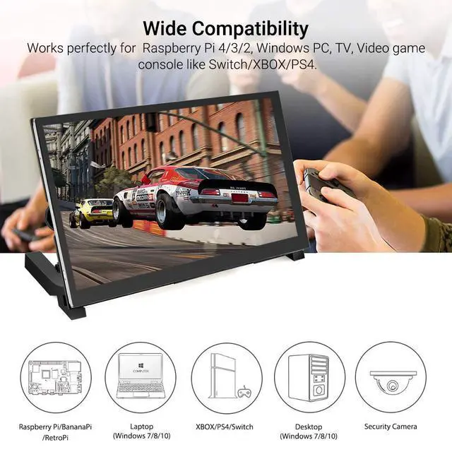 Alt view image 2 of 4 - 7 Inch Touchscreen Monitor for Raspberry Pi - 1024x600 IPS Capacitive Touch Screen HD Mini LCD Display with Stand Compatible with Raspberry Pi 5/4B/3B+/3B, BB Black, Win11/10/8/7, Driver Free