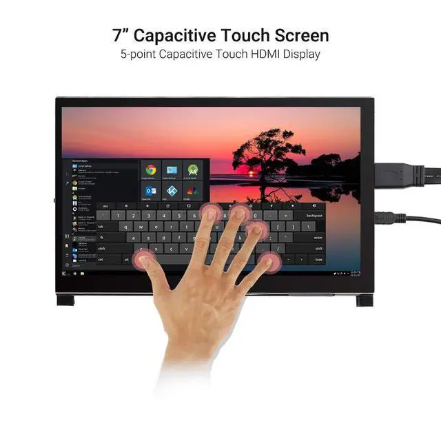 Alt view image 3 of 4 - 7 Inch Touchscreen Monitor for Raspberry Pi - 1024x600 IPS Capacitive Touch Screen HD Mini LCD Display with Stand Compatible with Raspberry Pi 5/4B/3B+/3B, BB Black, Win11/10/8/7, Driver Free