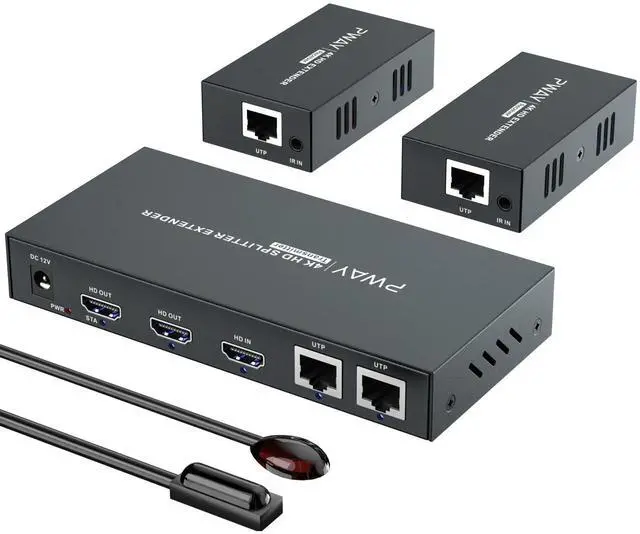 Main image of HDMI Extender Splitter1x2 HD 4K @60Hz up to 60m(196ft)-Loop Out-Over CAT5/CAT6/CAT7 Cable HDMI Transmitter and Receiver with IR Power Switch and EDID