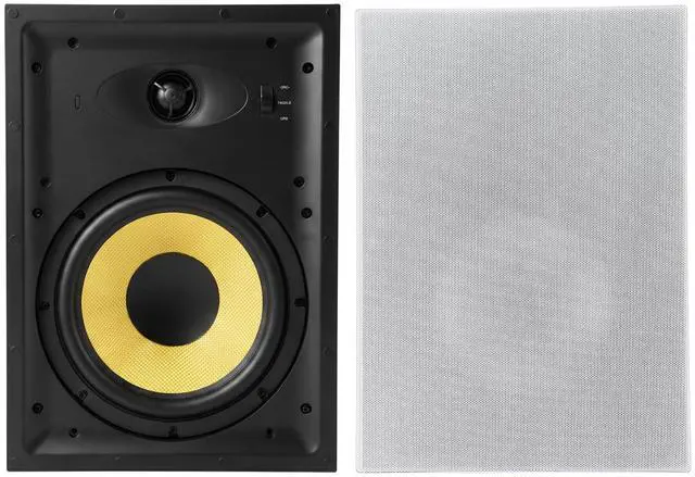 Main image of in-Wall Speakers, 8", in Wall Speaker System with Paintable Grille, Hi-Fi Sound, 200W Peak, 2-Way Rectangular Speakers, for Damp Humid Indoor Placement, Bath, Kitchen, Covered Porches, 1 Pair