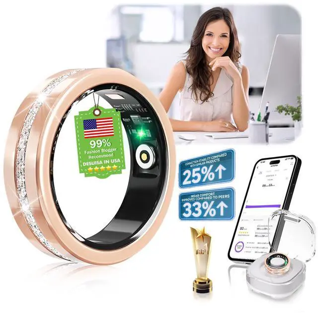 Main image of 10 Gen Diamond Smart Ring and Wireless Charging CaseIndustry Ranking No.1 0 Measurement Error 2026 Smart Ring for Women & Men for Sleep Tracking Wearable Device,Fitness RingGold 8#