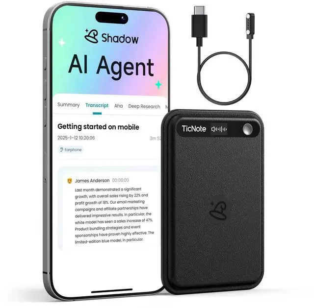 Main image of TicNote Lite AI Voice Recorder, AI Note Taking Device w/Instant Transcribe & Summarize, APP Control, Support 120+ Languages, AI Recorder w/Display for Lectures, Meeting, Calls