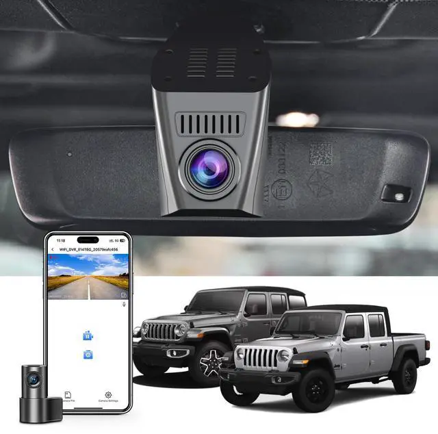 Main image of Front 4K & Rear 1080P Dash Cam Custom Fit for Jeep Gladiator JT 2020 2021 2022 2023 & Wrangler JL 2018-2023 etc, UHD 2160P, App & WiFi, GPS, 128GB Card