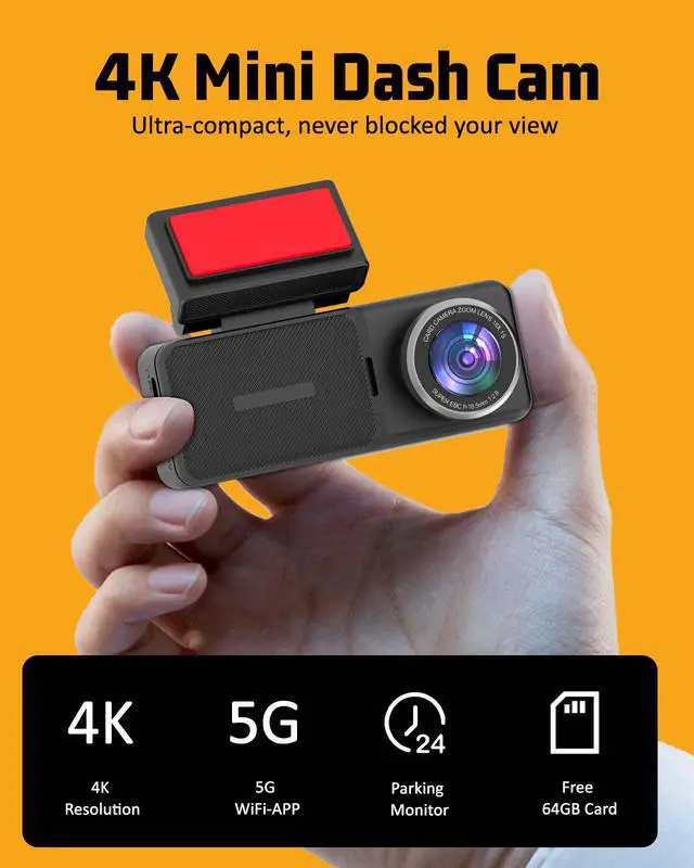 Alt view image 3 of 4 - 4K Dual Dash Cam Front and Rear, 4K+2K Dashcam with 5GHz WiFi & APP Control, Dash Camera for Cars with 64GB Card, 24H Parking Monitor, Night Vision, Loop Recording, G-Sensor, WDR, 3.2" IPS Screen