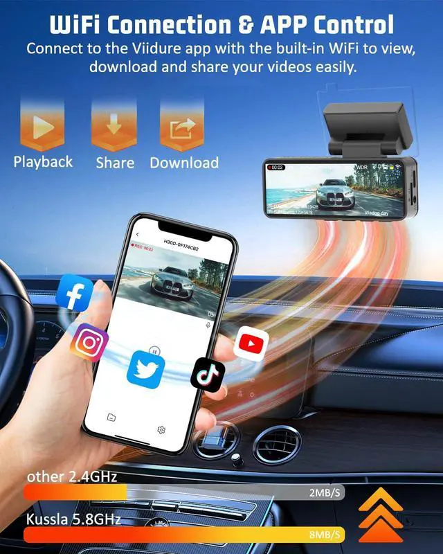 Alt view image 4 of 4 - 4K Dual Dash Cam Front and Rear, 4K+2K Dashcam with 5GHz WiFi & APP Control, Dash Camera for Cars with 64GB Card, 24H Parking Monitor, Night Vision, Loop Recording, G-Sensor, WDR, 3.2" IPS Screen
