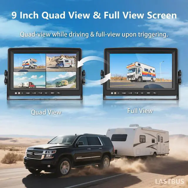 Alt view image 2 of 4 - 9'' RV Camera System for RV Semi-Truck Trailer Camper, 4 Split Screen Quad View HD DVR Recording Monitor + IP69K Waterproof Night Vision Rear & Side View Backup Camera to Eliminate Blind Spots