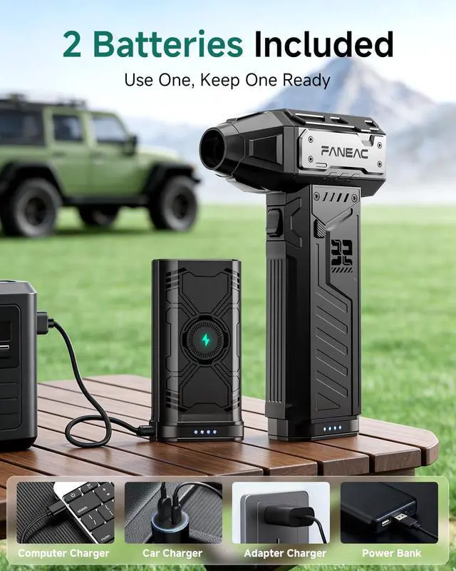 Alt view image 3 of 4 - Compressed Air Duster - 2 Swappable Battey Packs () | 15K RPM BLDC 150 mph Air flow, 3-Speed Rechargeable Air Duster for Dust/Snow Cleaning
