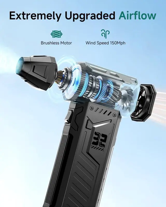 Alt view image 4 of 4 - Compressed Air Duster - 2 Swappable Battey Packs () | 15K RPM BLDC 150 mph Air flow, 3-Speed Rechargeable Air Duster for Dust/Snow Cleaning