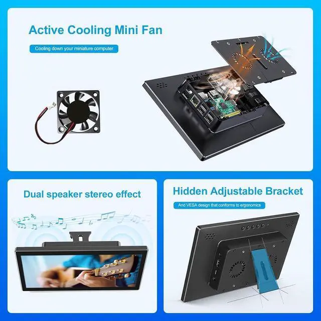 Alt view image 3 of 4 - 10.1 Inch Touchscreen for Raspberry Pi,5-Point 1280 * 800 IPS touchscreen Portable Monitor with HDMI Interface Dual-Speaker for Raspberry Pi 5/4B/3B+/3B/B+ Jetson Nano Win11/10/8/7(dark black)
