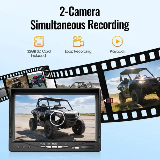 Alt view image 3 of 4 - 7" 2-Wired Backup Camera System, DVR Dual Screen Rear View Camera, IP69 Waterproof IR Night Vision, 20G Vibration-Proof for Trailer/RV/Tractor/Truck/Combine/Skid Steer/Heavy Equipment/UTV, Y1