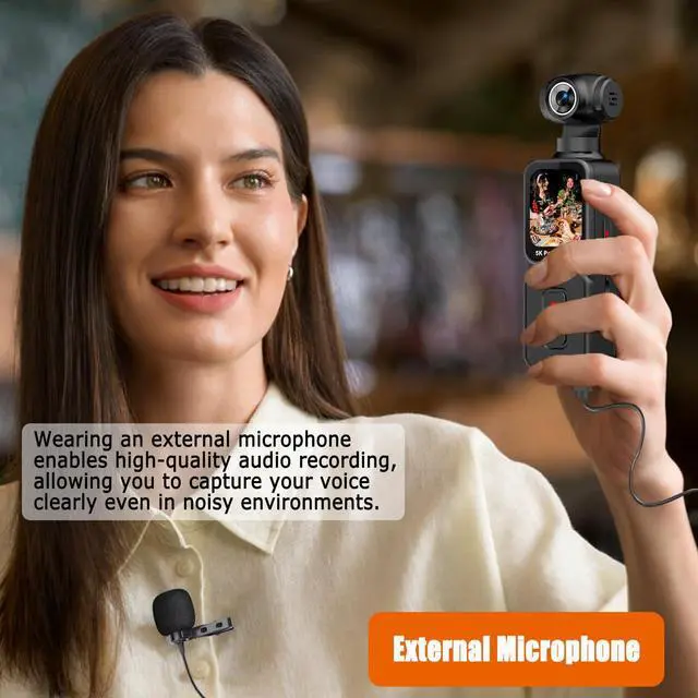 Alt view image 2 of 4 - Pocket Camera 5K with Face Detection Automatic Rotating Lens, Vlogging Camera Body Cam with Rotatable Touch Screen, External Mic, Remote Control, 64GB Card