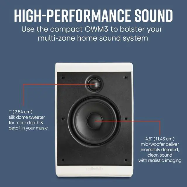 Alt view image 3 of 4 - OWM3 Wall and Bookshelf Speakers | The Most High-Performance Versatile Loudspeaker Speakers | Paintable Grilles (Pair, White)