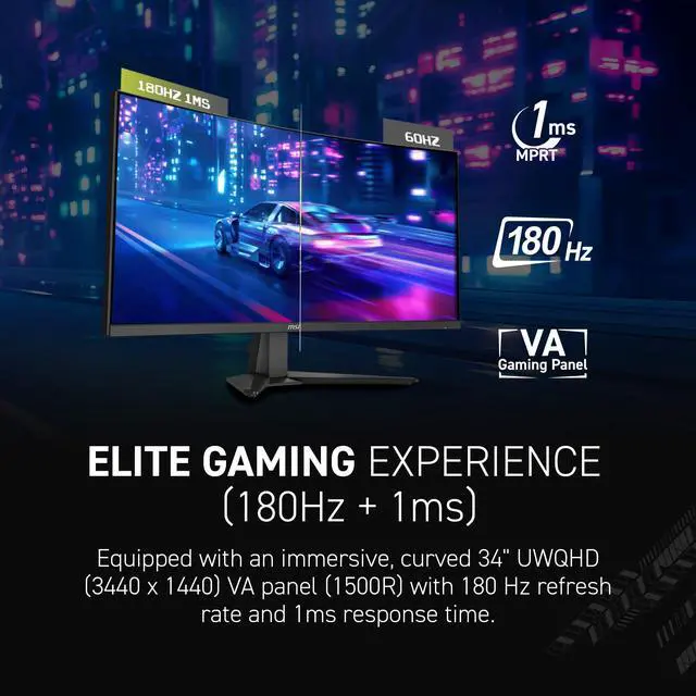Alt view image 3 of 4 - MAG 346CQ 34-inch 3440 x 1440 (UWQHD) Gaming Monitor, 180Hz, AMD FreeSync Premium, HDMI, DisplayPort, VESA, Tilt, Height Adjustable, Speaker, 1ms, Black