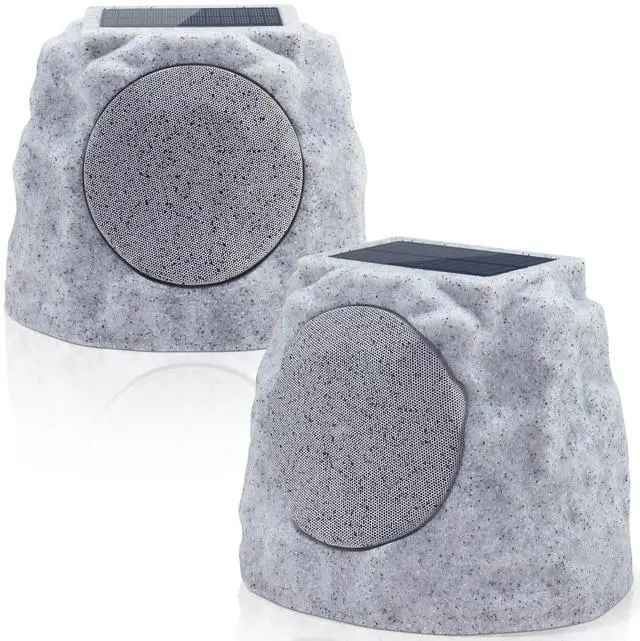 Main image of 2-Pack Outdoor Rock Speakers Waterproof Patio with Lights Color,Multi-Sync Up to 100 Speakers&TWS Pair,Solar Powered and USB Rechargeable for Pool Party Yard Garden Outside