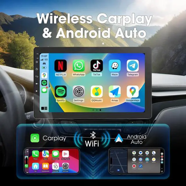Alt view image 3 of 4 - 10.1 inch Single Din Car Stereo, Rotatable Touch Screen Radio with Wireless Apple CarPlay & Android Auto, Backup Camera, Mirror Link, SWC, GPS, Voice Control, Bluetooth, WiFi