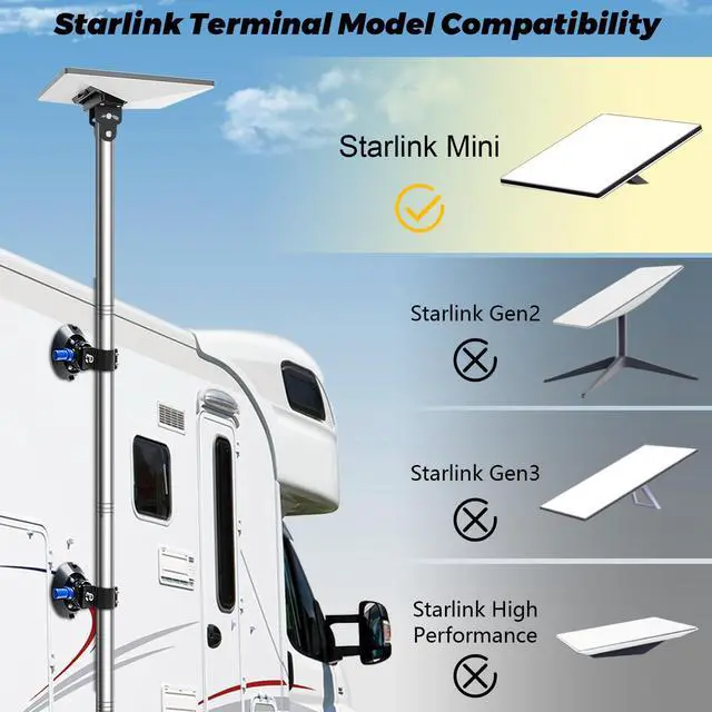Alt view image 2 of 4 - Starlink Mini Pole Mount, 8 Ft Starlink Mimi Mounting Kit with 4.5" Suction Feet, Removable Stainless Steel Pole, Suction Cup Mount/Accessories Suitable for RV, Van, Truck