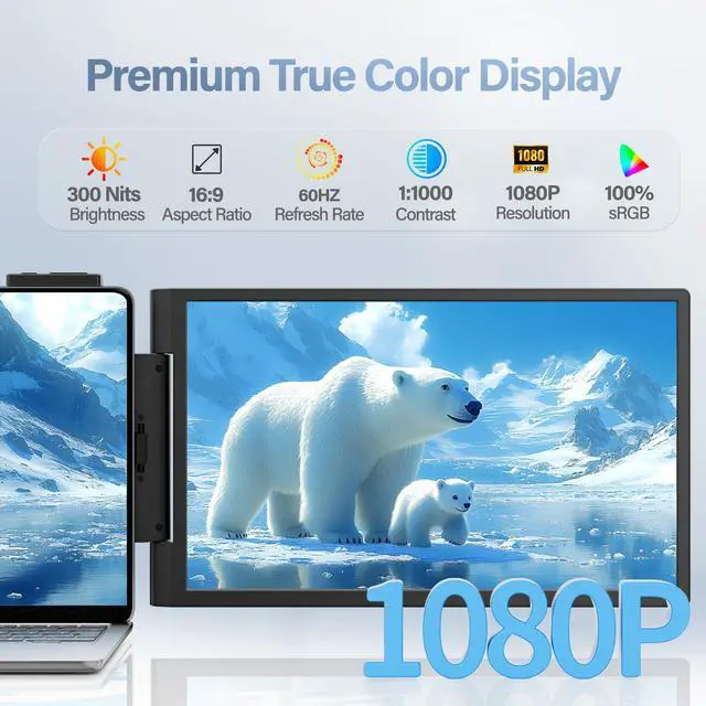 Alt view image 3 of 4 - One Cable No Driver Laptop Screen Extender, 14" FHD IPS Ultra-Slim Triple Portable Monitor, 1-Min Setup Single USB-C HDMI Wi-Fi Plug & Play Travel Monitor for 13"-16.5" Windows & MacBook