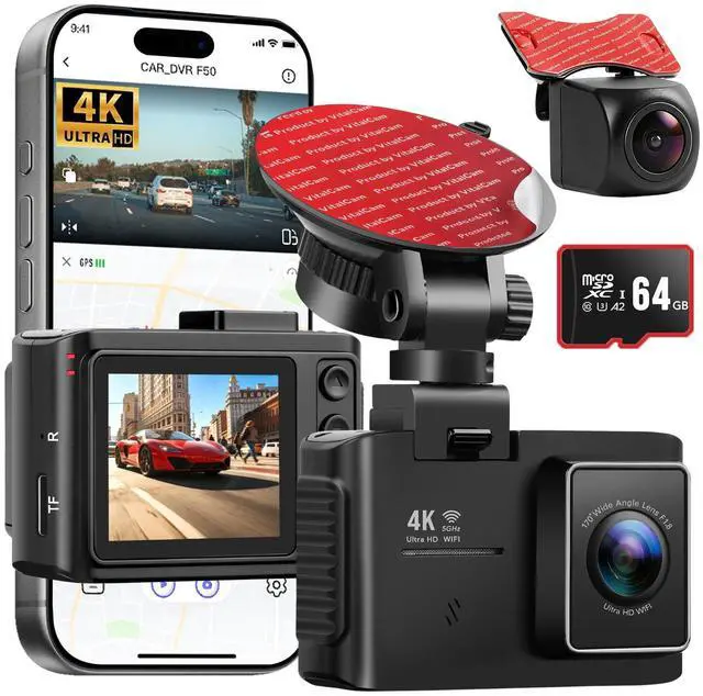 Main image of 4K Dash Cam Front and Rear, STARVIS 2 Night Vision, Free 64GB Card, 5GHz WiFi with App, Built-in GPS, Dash Camera for Cars 170° Wide Angle, 3" IPS Screen, Loop Recording, 24H Parking Monitor