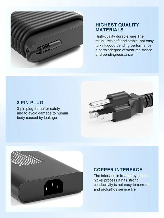 Alt view image 4 of 4 - New Slim 330W AC Adapter for Dell Alienware X17 R1 R2, X16, M18 R1, Area-51M R2, 17 R4 R5, M16, 330 Watt Laptop Charger Power Supply, 7.4mm Tip