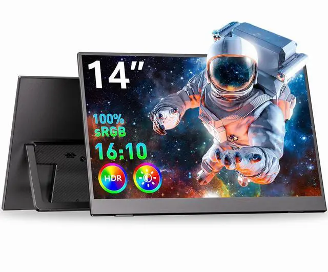 Main image of Portable Monitor 14" Kickstand Portable Monitor for Laptop, Ultra Slim Built-in 180° Adjustable Stand, Second Screen for Laptop, Desktop, Tablet, Phone, Xbox, PS4/PS5, GEEKOM