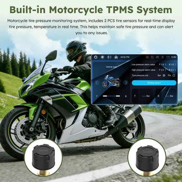Alt view image 3 of 4 - W712DT for Motorcycle CarPlay & Android Auto & TPMS - HD1080p Dash Cam, 7-inch Waterproof Rotatable Touchscreen for Navigation, Bluetooth, Loop Recording, Wired Controller