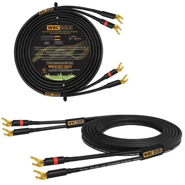Main image of 25 Foot WBC-GOLD-LOCAP-SPKR-12 AWG - Low-Capacitance - Low-Inductance - High Purity OFC - Audiophile HiFi Speaker Cable Pair with Eminence Gold Spade Plugs