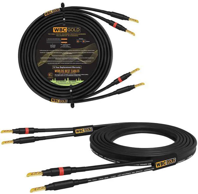 Main image of 25 Foot WBC-GOLD-LOCAP-SPKR-12 AWG - Low-Capacitance - Low-Inductance - High Purity OFC - Audiophile HiFi Speaker Cable Pair with Eminence Gold Banana Plugs