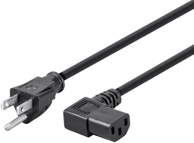 Main image of 15ft 14AWG Right Angle Power Cord Cable w/ 3 Conductor PC Power Connector Socket (C13/5-15P) - Black