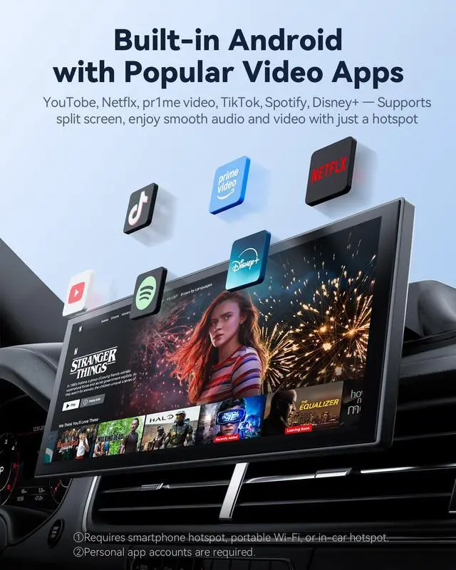 Alt view image 2 of 4 - 10.26 Carplay Screen for Car with Net-Flix YouTube, Portable 60FPS Wireless Car Play Tablet for Apple CarPlay & Android Auto, 1080P Backup Camera, OTA, Dual Bluetooth, Voice Control, Navigation