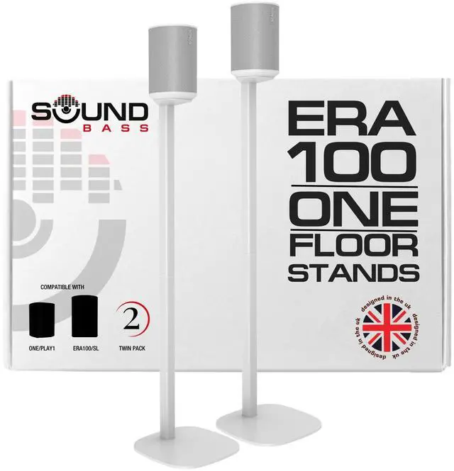 Main image of ERA 100 Floor Stand, Twin (2pcs), Compatible with Sonos ERA100 & ERA 100 SL, Sonos ONE & Play:1 Speakers, Accessories Included. Designed in The UK, Double, Pair (White)