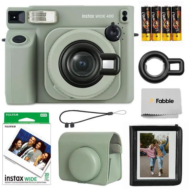 Main image of instax Wide 400 Instant Film Camera Bundle with Instax Wide Film, Sage Green Leather Case, 28-Photo Album, Close-Up Lens, Shoulder Strap, Batteries, and Camera Accessories