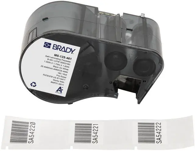 Main image of Authentic (M5-125-461) Self-Laminating Cryogenic Polyester Labels 1" H x 1.75" W Black on White, Clear, 180 Labels. for use with the BMP51 and M511 Label Printers