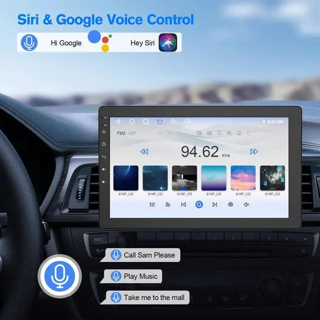 Alt view image 4 of 4 - 10.1" Rotatable Touch Screen Car Stereo Single Din - Android 13, Wireless CarPlay/Android Auto, 4-Core CPU, 2GB+32GB, GPS Navigation, Hi-Fi Sound, Bluetooth 4.2, AHD Backup Camera (Vertical Fit)