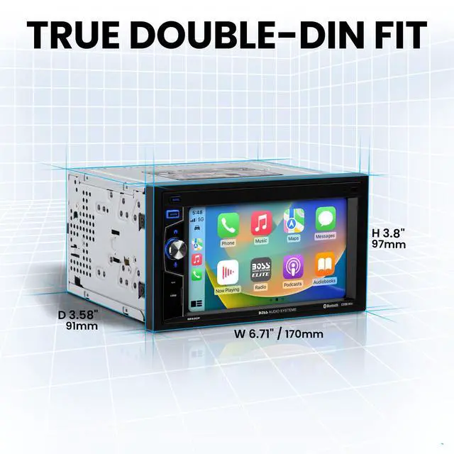 Alt view image 4 of 4 - Elite Series BE62CP Car Stereo - Apple CarPlay, Double Din, 6.2 Inch Touchscreen, Bluetooth, No CD DVD Player, AM/FM Radio Receiver