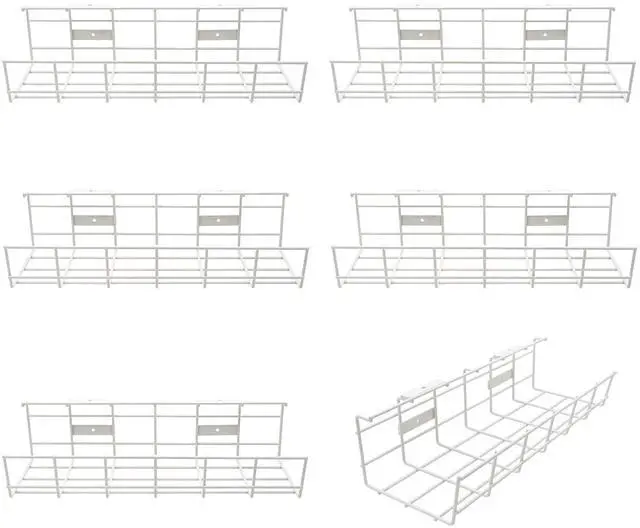 Main image of Under Desk Cable Management- 6 Pack Cord Organizer. Metal Wire Cable Management Tray for Office, Studio and Home. Super Sturdy Under Table Cable Managements - White Cable Organizer